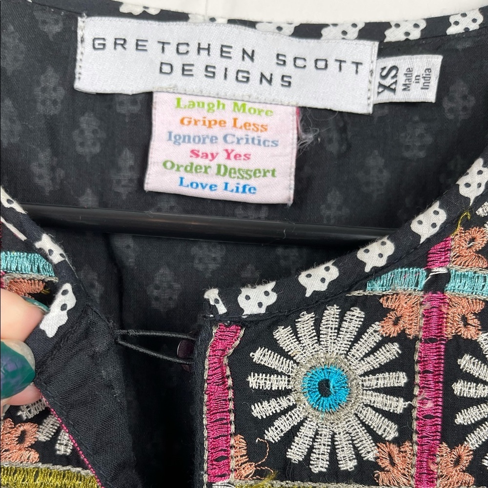 Gretchen Scott Design Black and White Dress With Neckline Embroidery - Picture 2 of 7